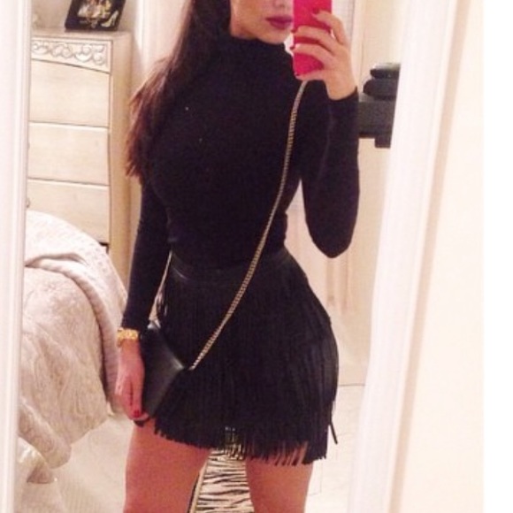 H&M Divided Layered Fringe Faux Leather Mini Skirt - Picture 1 of 5